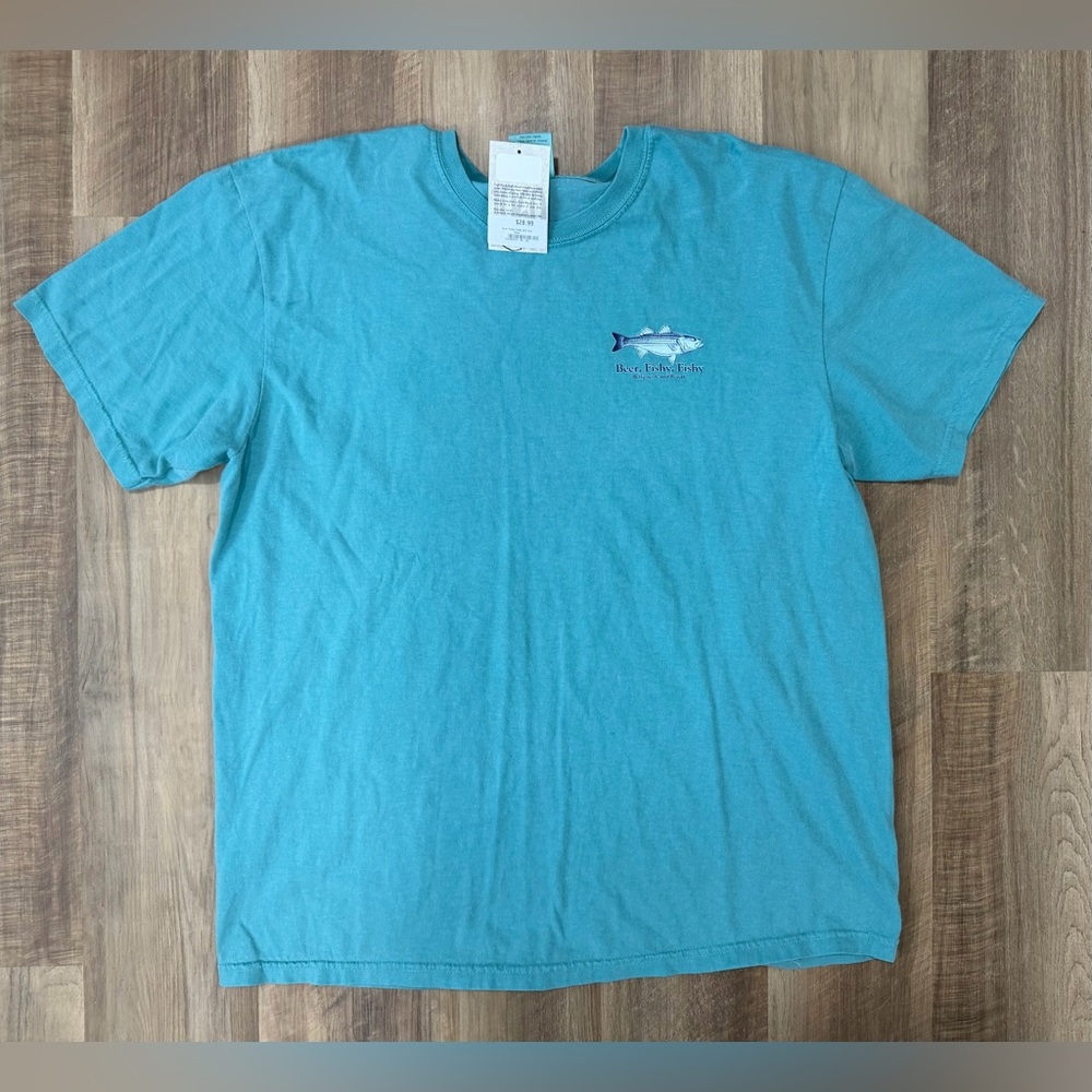 Comfort Colors Mens Teal Fish Bethoage Campground Graphic Tee